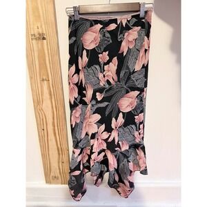 Body Central Women's Black Pink Floral Asymmetrical Skirt Fairycore Y2K Size M